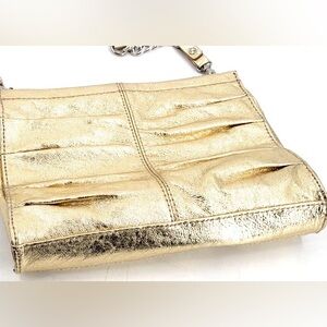 The Sak Metallic Gold Cinched Charleston Leather Crossbody or Shoulder Bag